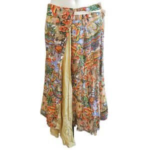 DANIELA BESSO printed wearable art silky inset Italian wrap midi skirt Size M